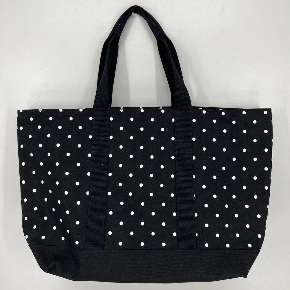 Banana Republic Black White Polka Dot Canvas Zip Top Tote Bag Large Handbag - Picture 6 of 11
